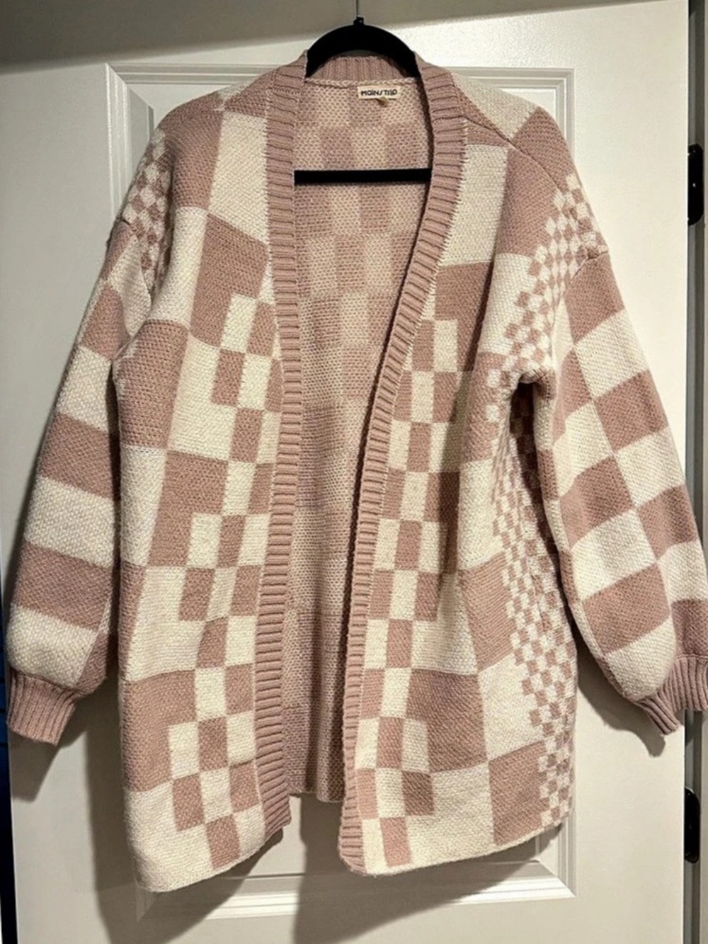 Pink & White Checkered Cardigan Like New